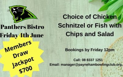 Panthers Bistro Friday 4th June